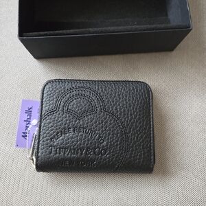 Tiffany & Co Return To Tiffany Black Leather Small Zip Heart Logo Wallet New